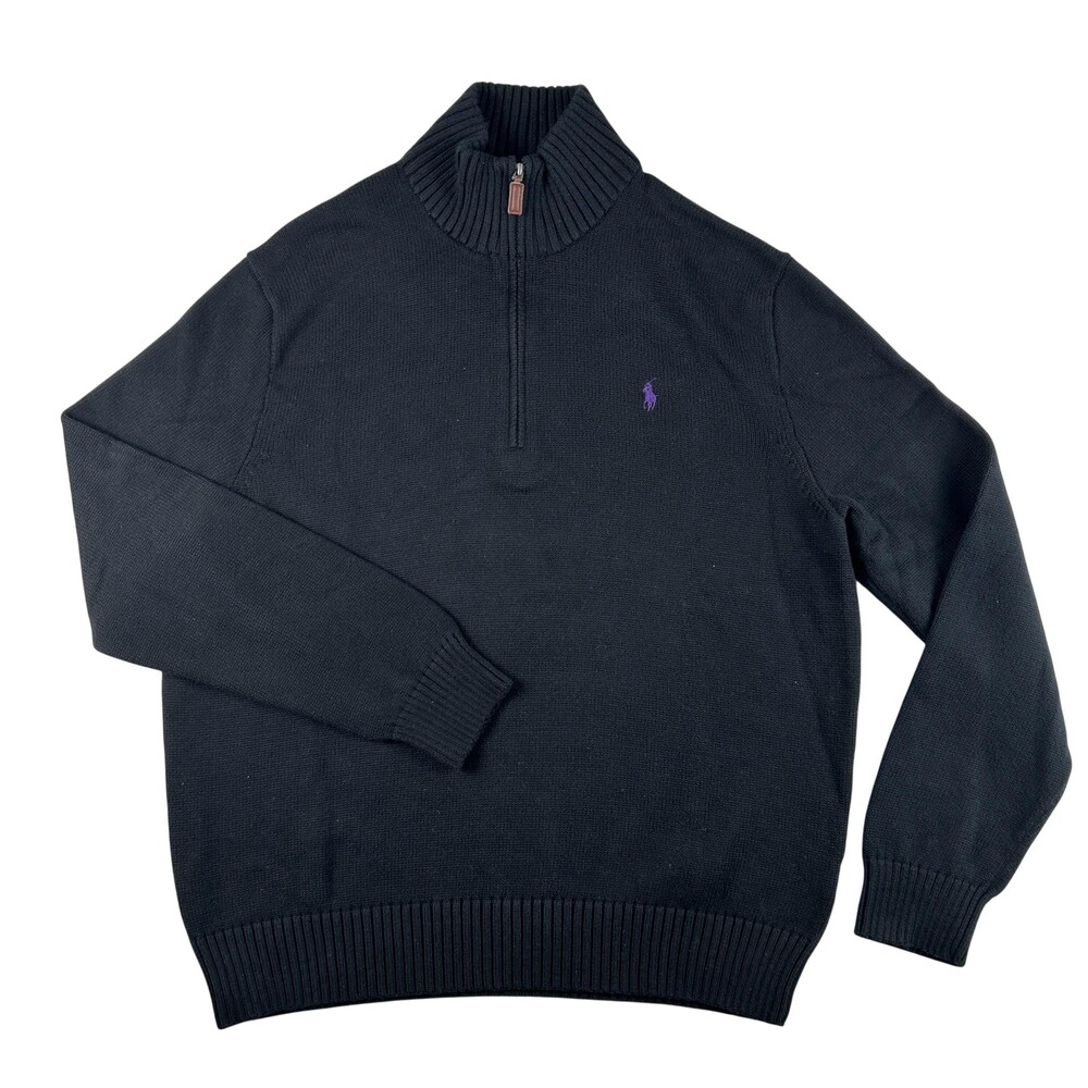 Polo Ralph Lauren Sweater Mens XL Black 1/4 Zip Mock Neck Pullover Knit Logo